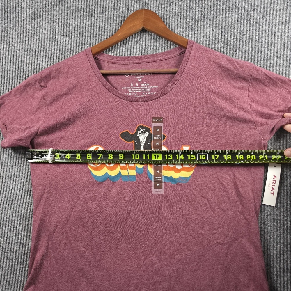 NWT Ariat Cow Gal Graphic T-Shirt Womens Medium Burgundy Heather Retro Tee Shirt - Picture 7 of 9